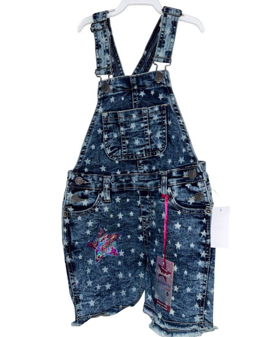 Star-Patterned Denim Shortalls Size 6 By Vigoss